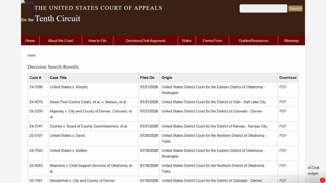 Decision Search Results Tenth Circuit The United States Court of Appeals