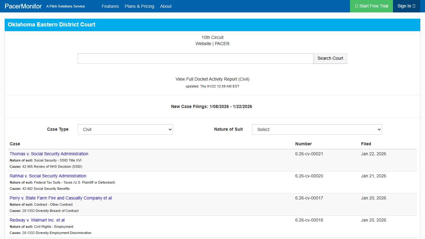 Oklahoma Eastern District Court Information Page